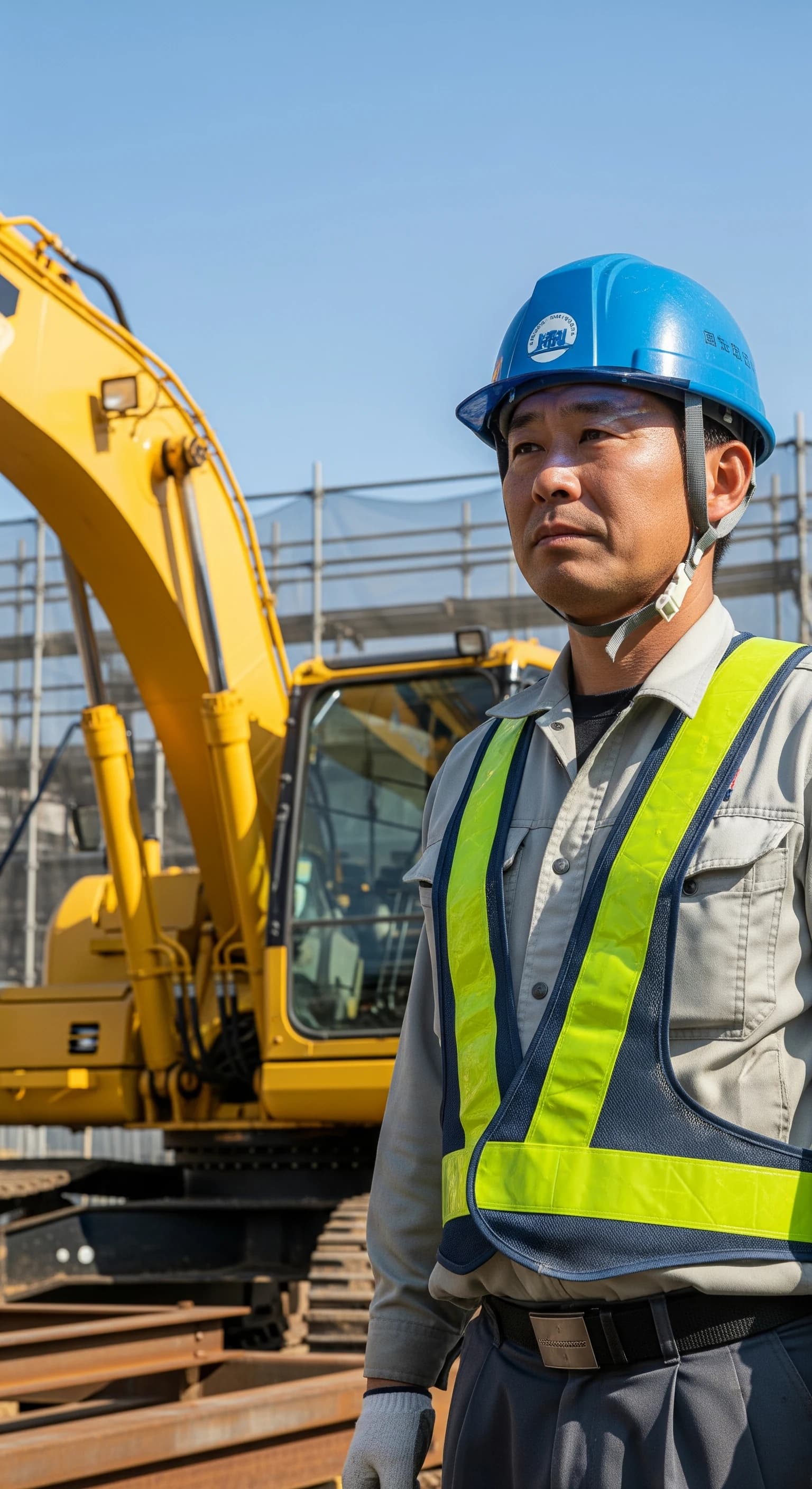 建設現場で作業する重機と作業員
